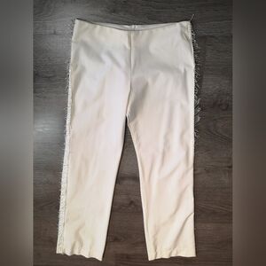 Boho White Fringe Side Seam Straight Leg Pants